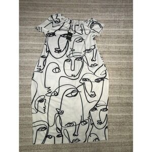 Stylewe Women's Abstract Face Print Elegant Short Sleeve Dress XL Pockets